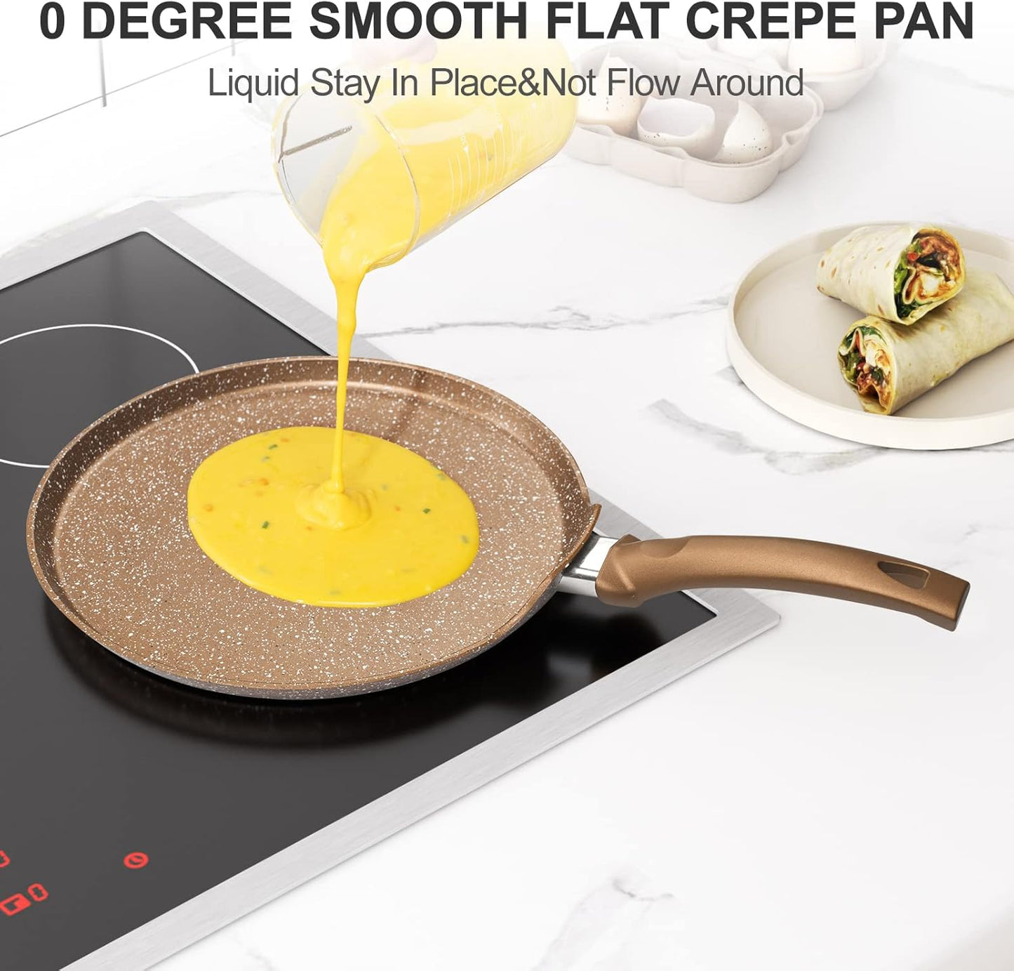 11 inch Nonstick Crepe Pan, Granite Coating Flat Skillet Dosa Tawa Tortilla Pan, Large Pancake Griddle Comal Pan, Compatible with All Stovetops, PFOA Free