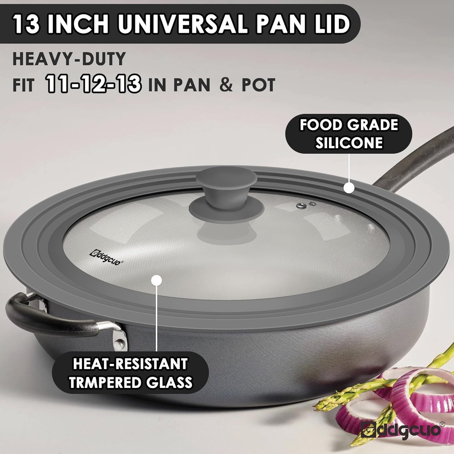 Universal Pan Lids, Silicone Pot lids for Pots, Pans & Skillets - Fits 11", 12" & 13" Diameter Cookware, Replacement Frying Pan lid, Dishwasher Safe (Grey)