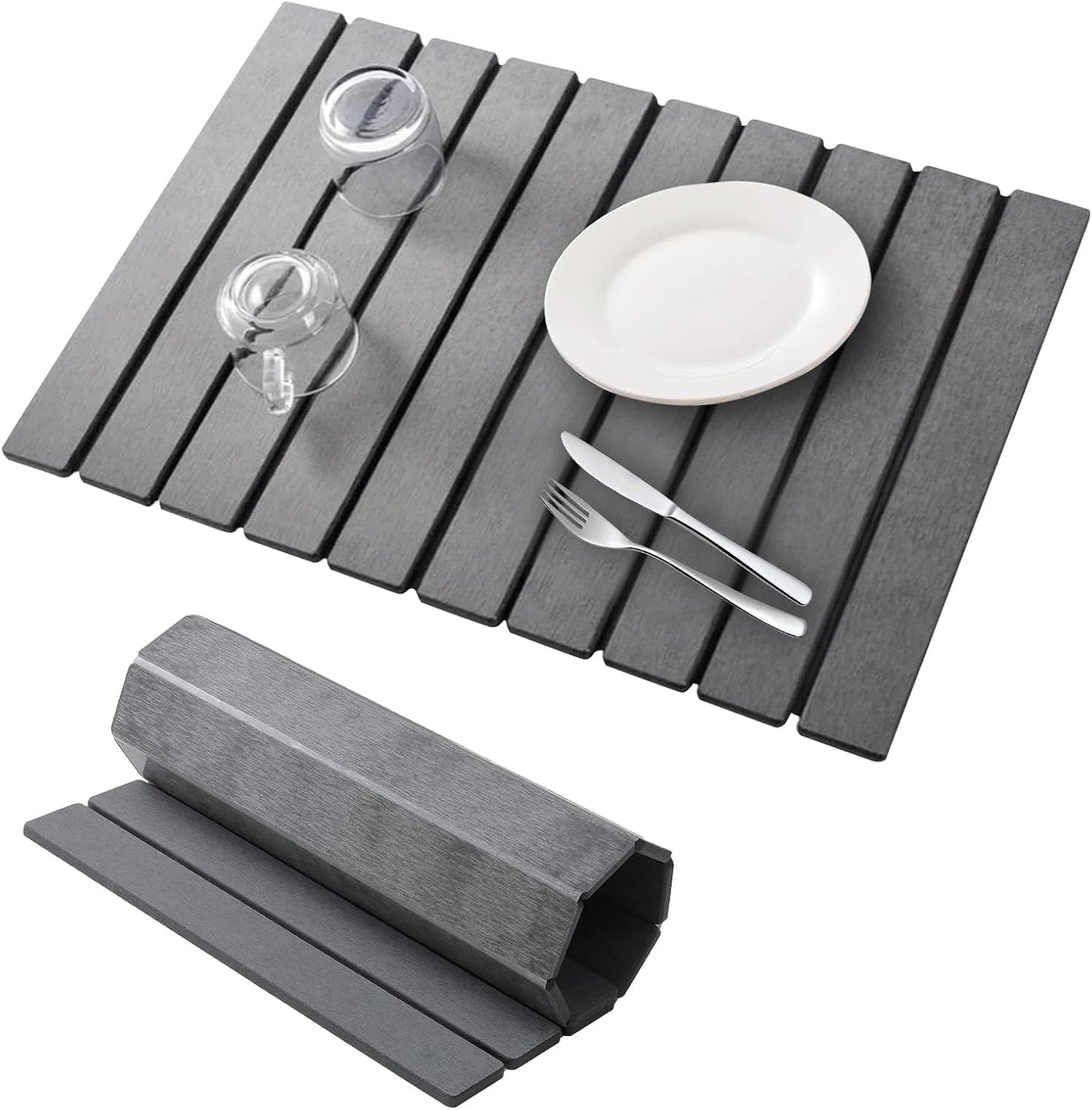 Large Stone Drying Mat for Kitchen Counter, 24''L x 16''W Diatomaceous Earth Collapsible Dish Drying Mat, Quick Drying Mat for Dishes, Bottles and Cups, Matches Any Countertop (Dark Gray)