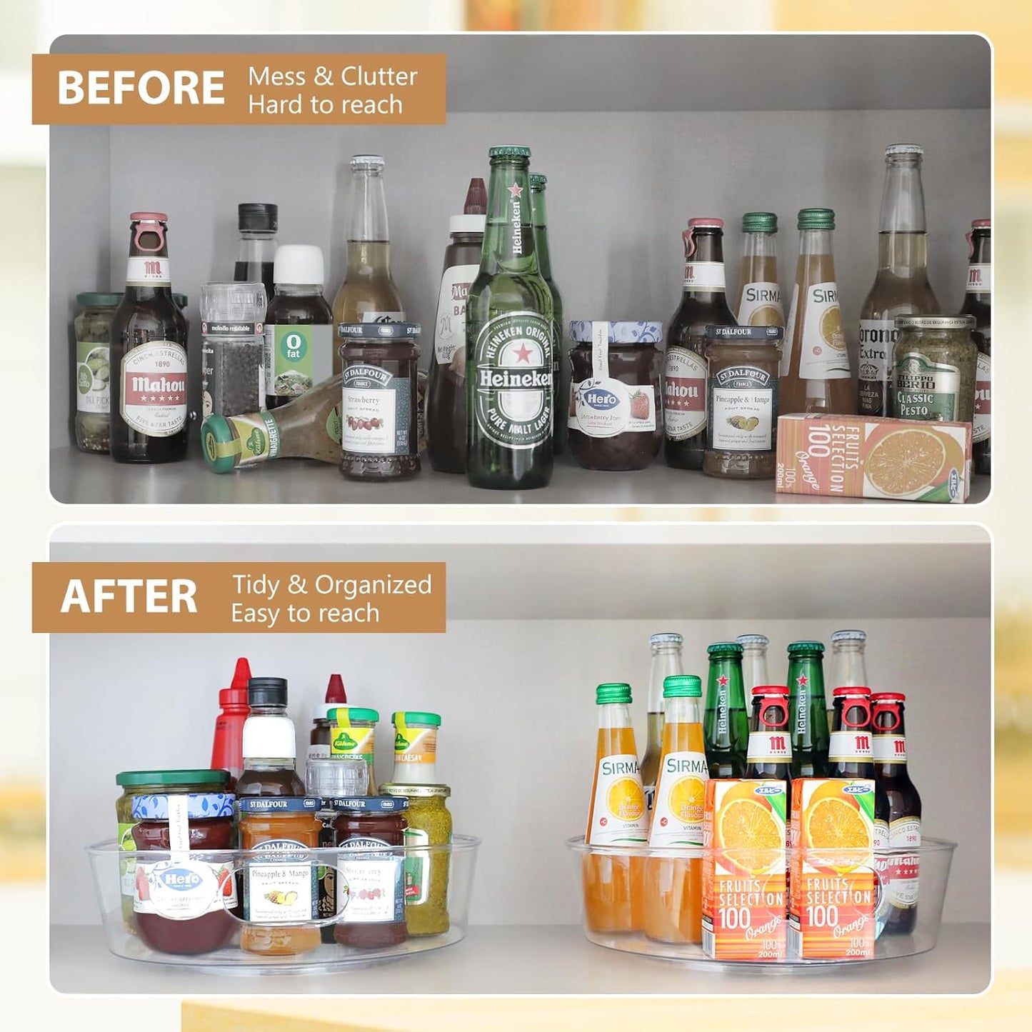 GUZON 3 Pack Lazy Susan Organizer for Cabinet, Upgraded 11.5" Clear Lazy Susan Turntable with Handles and Raised Edge, Rotating Spice Storage for Kitchen, Pantry, Refrigerator, Bathroom, Table