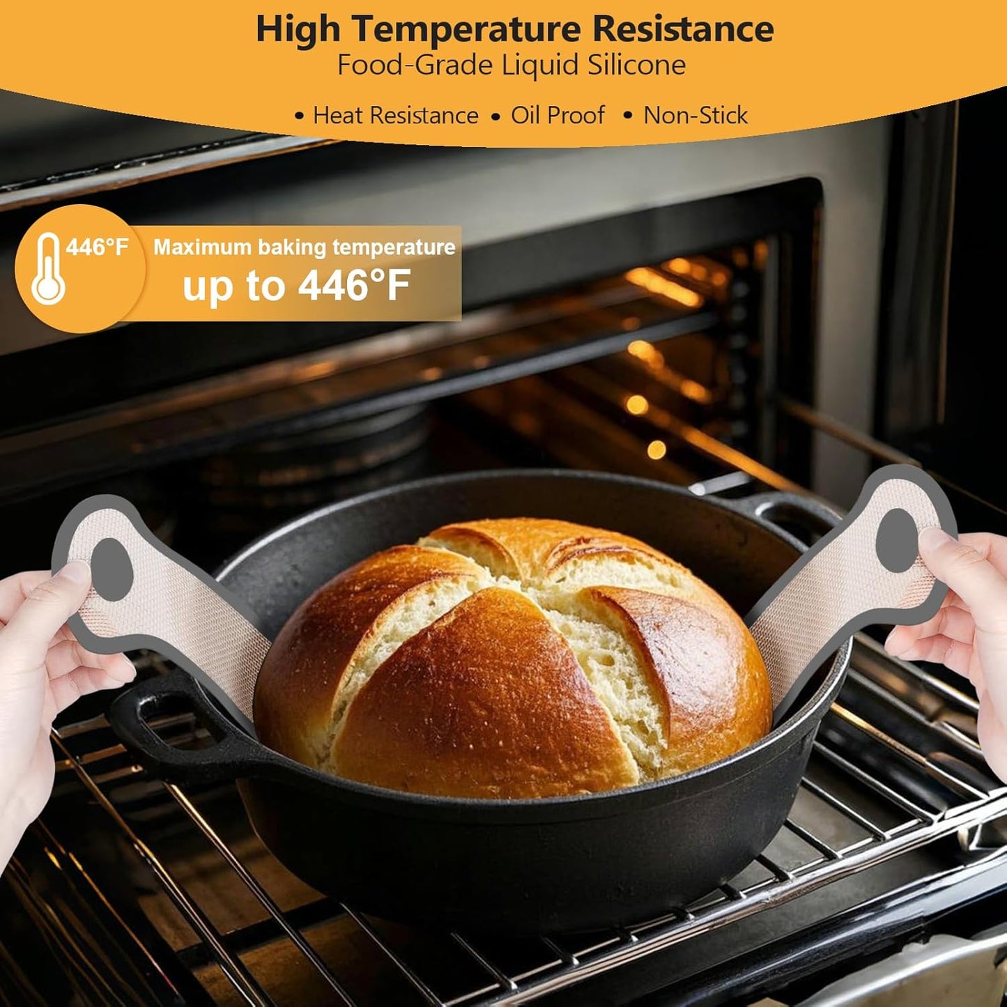 Silicone Bread Sling, Round and Oval Dutch Oven Baking Mat with Upgraded Handles, Non-Stick & Easy Clean Baking Mat to Transfer Sour Dough Easily, 2 Pcs Reusable Bread Mat Set