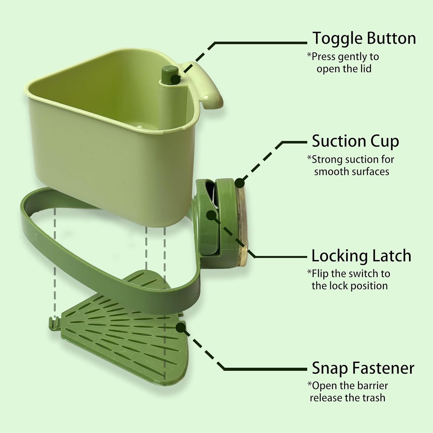 Sink Corner Strainer Basket | Suction Cup Press Sink Drainer Basket | Automatic Dumping Sink Strainer Basket | Faucet Sponge Storage Rack | Trash Catcher for Food Waste (Green)