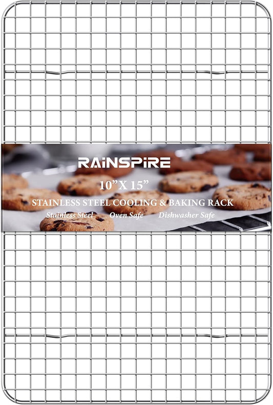 Rainspire Cooling Rack Stainless Steel, Heavy Duty Cooling Racks for Cooking and Baking, Oven Safe Wire Rack for Cooking, Baking Rack for Oven Cooking Fits Jelly Roll Pan, 10" x 15", 1-Pack