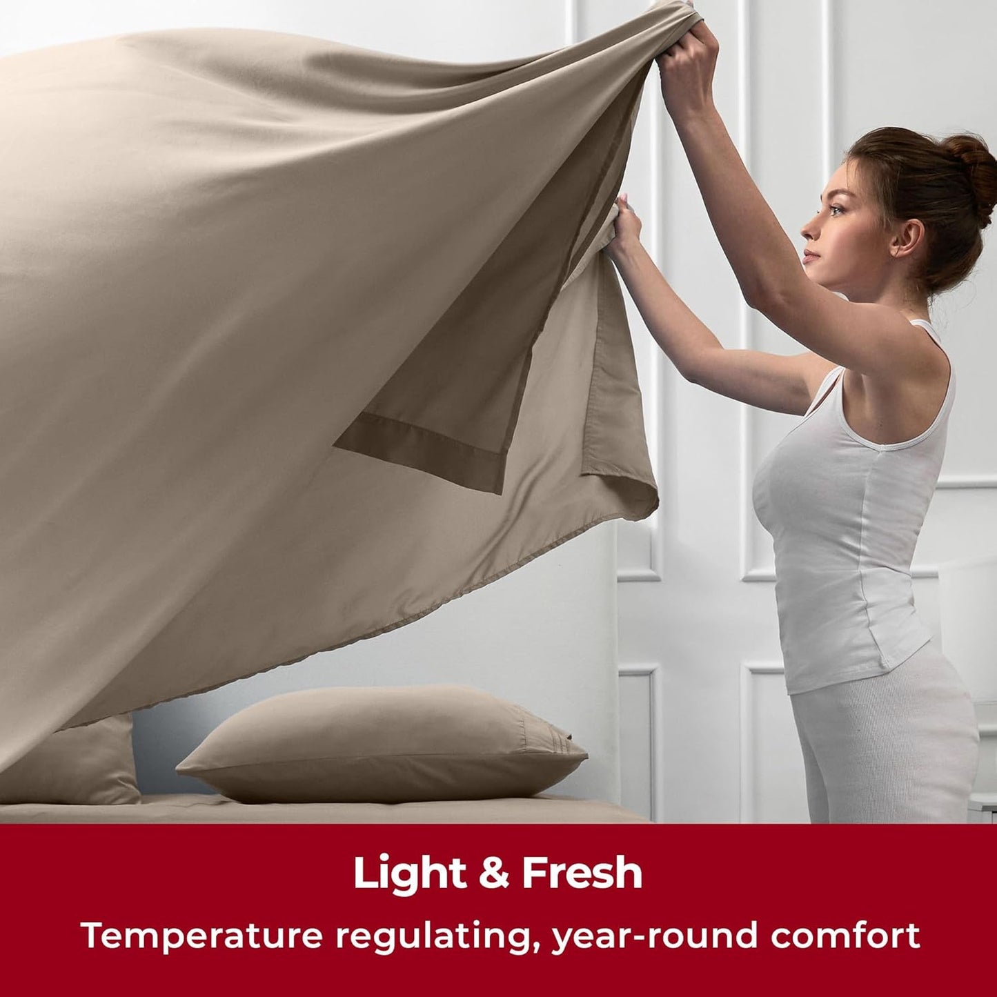 Mellanni Twin Sheets Set - 3 PC Iconic Collection Bedding - Hotel Luxury, Extra Soft, Cooling Bed Sheets - Wrinkle, Fade, Stain Resistant (Twin, Tan)