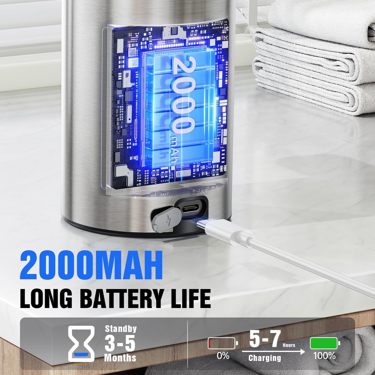 Automatic Soap Dispenser Touchless, Stainless Steel 11.5 oz 3 Levels Adjustable Hand Soap Dispenser with Rechargeable Sensor Pump for Kitchen & Bathroom Liquid Soap