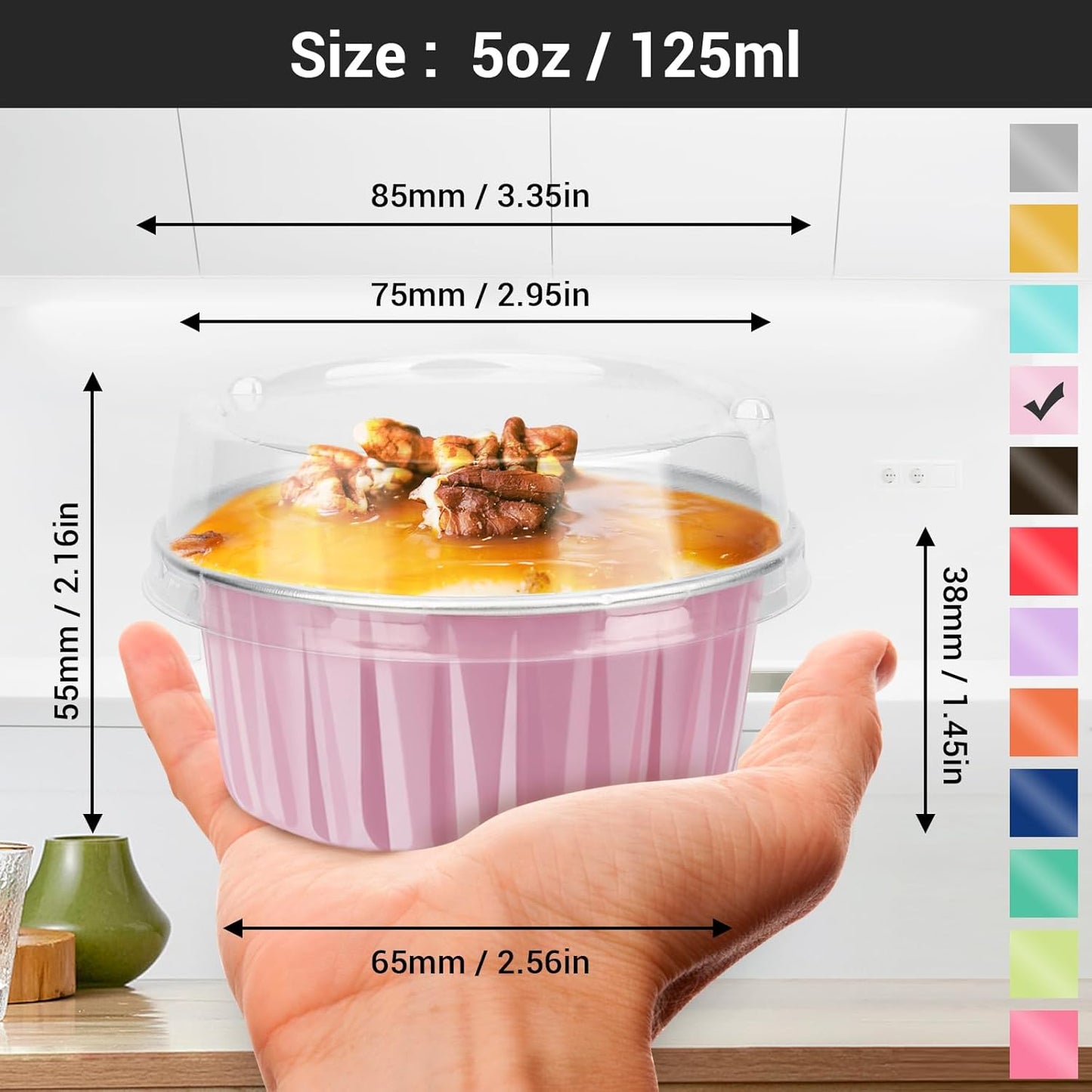 EUSOAR Disposable Foil Ramekins with Lids, 30pcs 5oz 125ml Aluminum Foil Muffin Liners Cupcake Baking Cups, Mini Pie Pans, Disposable Foil Baking Cups Containers for Creme Brulee or Cupcake