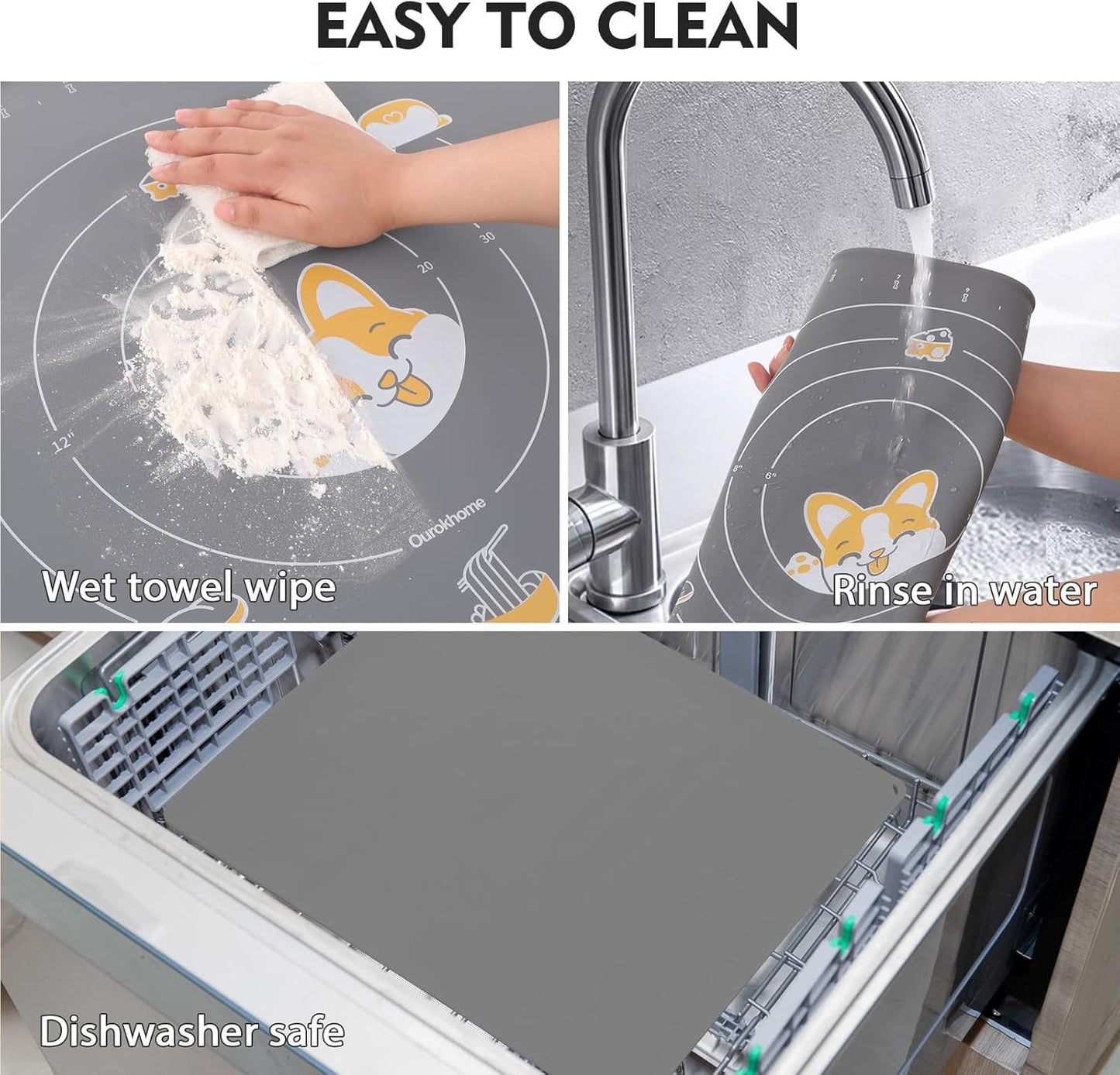 Ourokhome Silicone Baking Mat Sheet and Pastry Dough Cutter, 0.5 Inch Thick 32" X 24" BPA free Silicone Rolling Mat, Non-Stick and Anti-Slip, Dishwasher Safe (Gray)