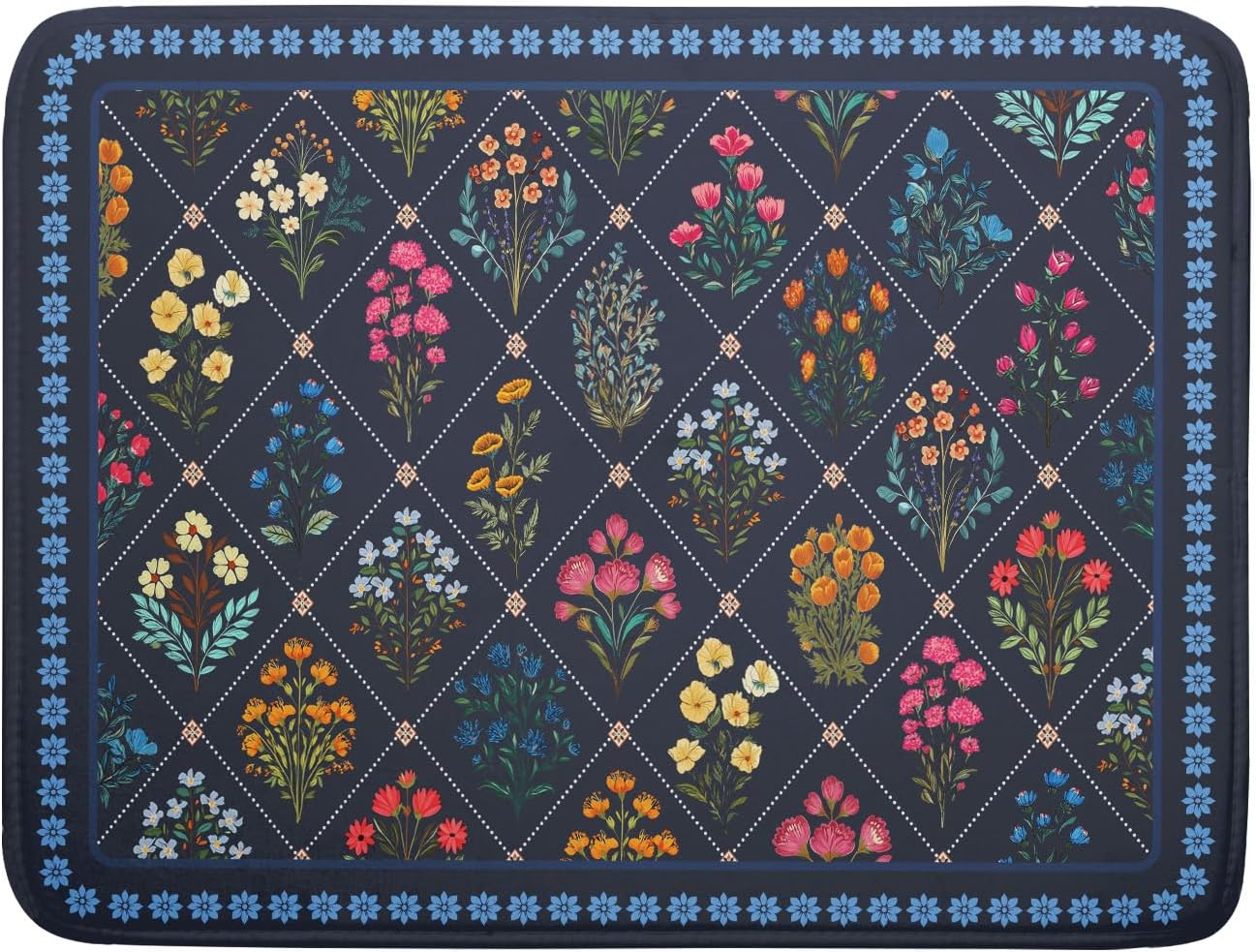 Lapis Blue Dish Drying Mat for Kitchen Counter Flowers Microfiber Absorbent Dish Draining Reusable Washable Large