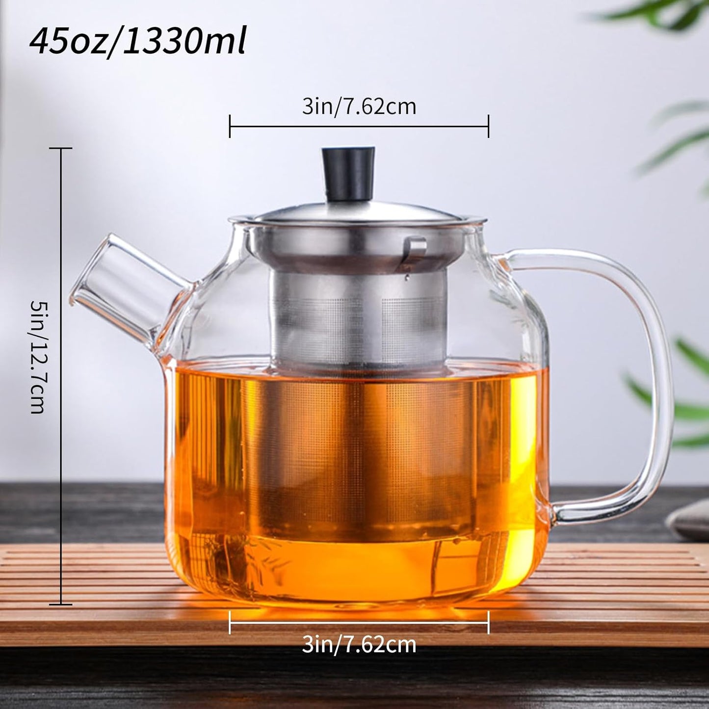 50OZ Glass Teapot With Infuser, Tea Pot for Stove Top, 1500ML Glass Tea Cup With Infuser and Lid, Microwave and Dishwasher Safe
