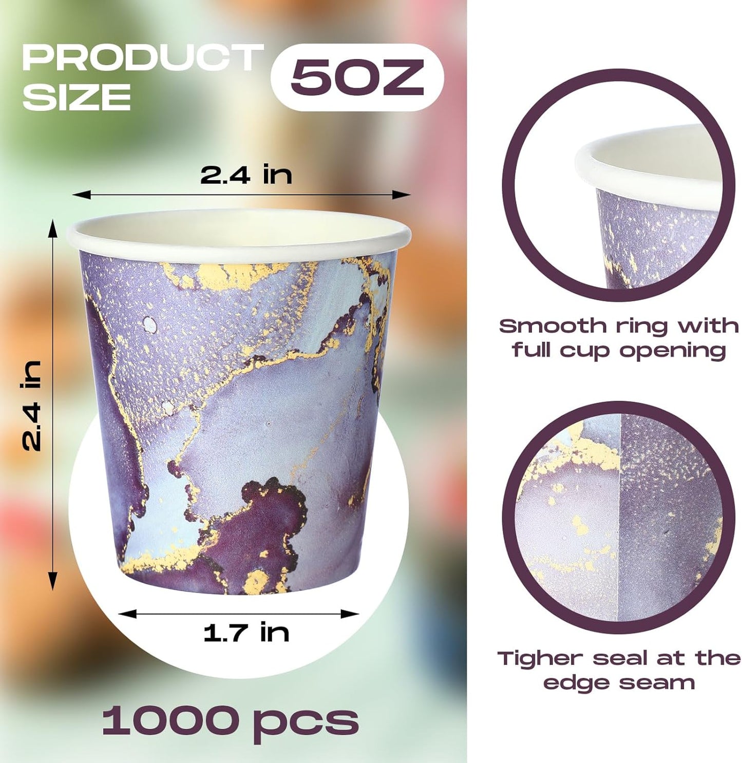 Thenshop 1000 Pack 5oz Paper Cups, Multicolor Disposable Marble Water Cups Bulk, Mini Mouthwash, Hot/Cold Beverage Drinking for Parties, Picnic, Travel, Barbecues and Event, 10 Colors