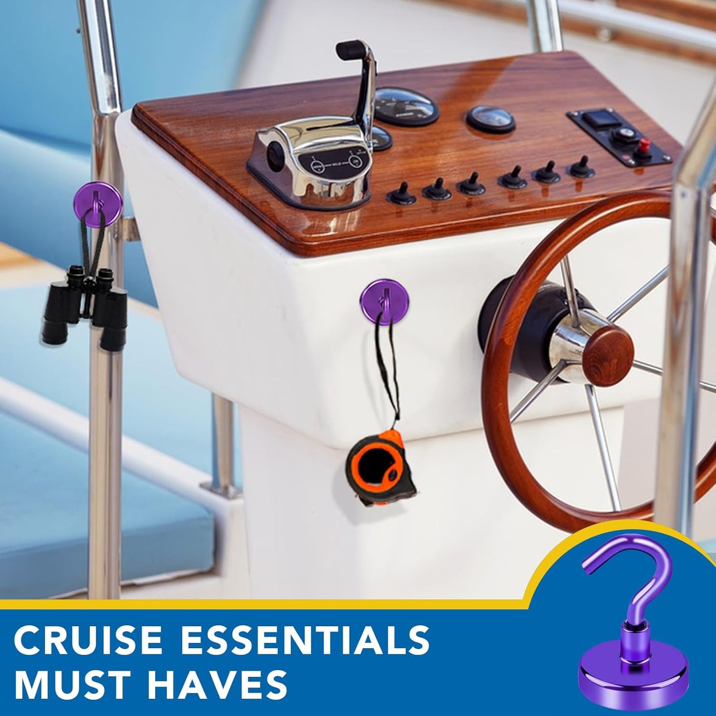 LOVIMAG Cruise Ship Essentials, 80Lb Magnetic Hooks for Cruise Cabins, Purple Strong Magnetic Hooks for Hanging, Refrigerator, Celling, Grill, Fridge, Kitchen-4Pack