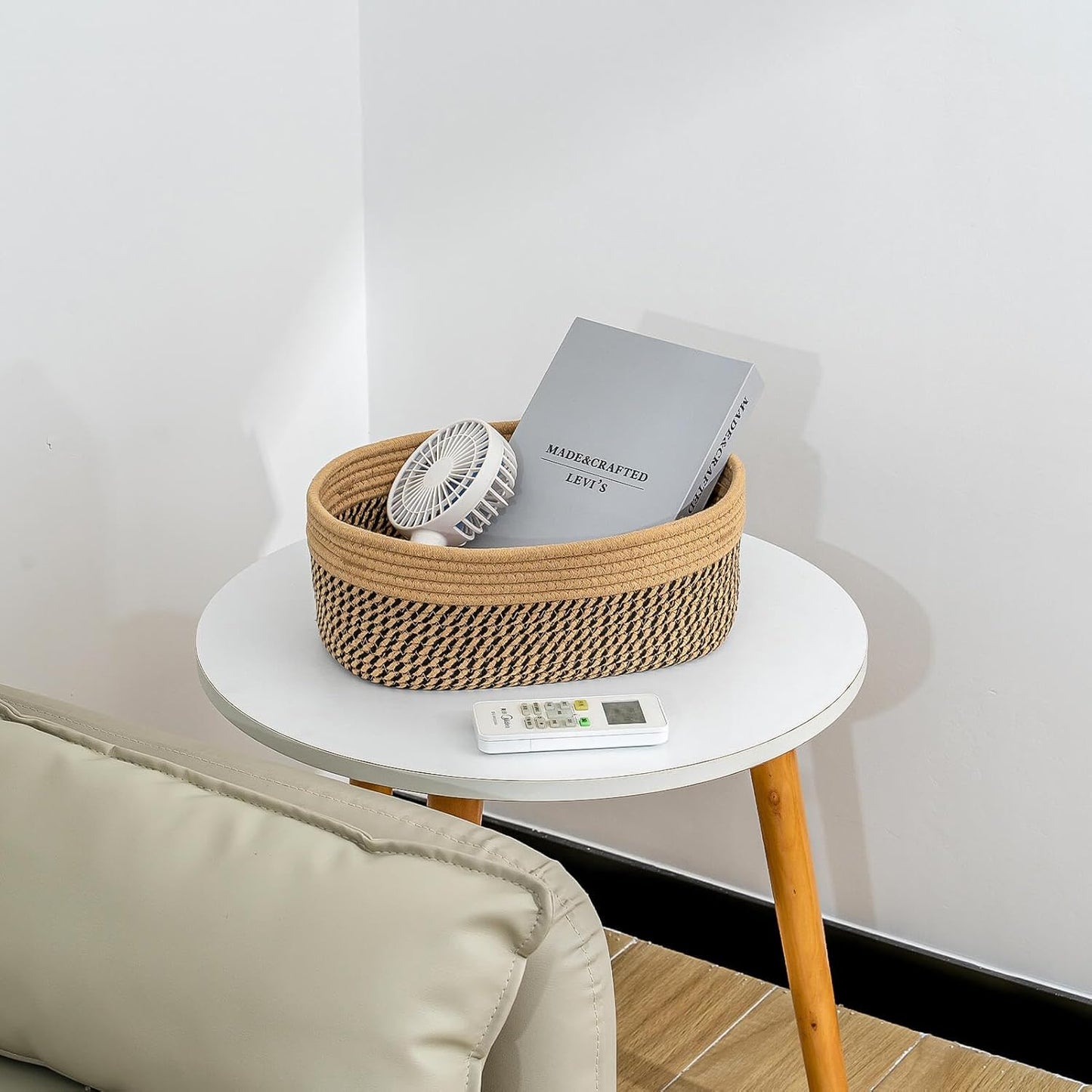 CubesLand Small Cube Shelf Closet Storage Baskets Bins Set 2,Woven Basket for Organizing/Storage, Long-lasting &Skin-friendly Storage Basket Bin,Stylish Room Decor Basket,Camel/Mixed Black Rope Basket