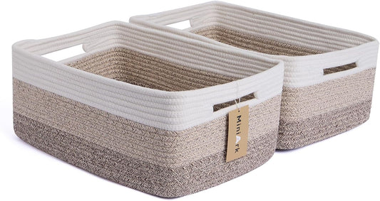 Large Storage Baskets for Shelves, Closet Organizers Bins for Clothes Blanket Towels, Baby Nursery, Toy Baskets Box, Woven Rope Baskets, 17 x 13 x 7.5”, 2 Packs Gradient Brown