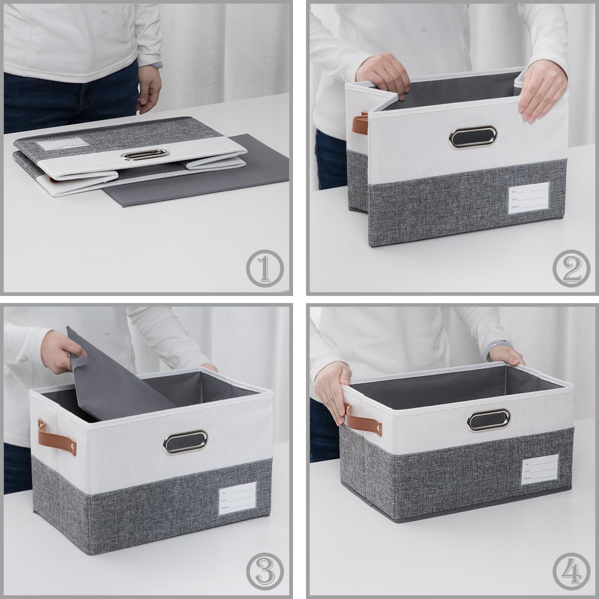 PRANDOM Foldable Storage Bins with Handles [3-Pack] Fabric Collapsible Storage Boxes Baskets Cubes Containers with Handles for Closet Living Room Bedroom (Grey & White 14.9x9.8x8.3'')