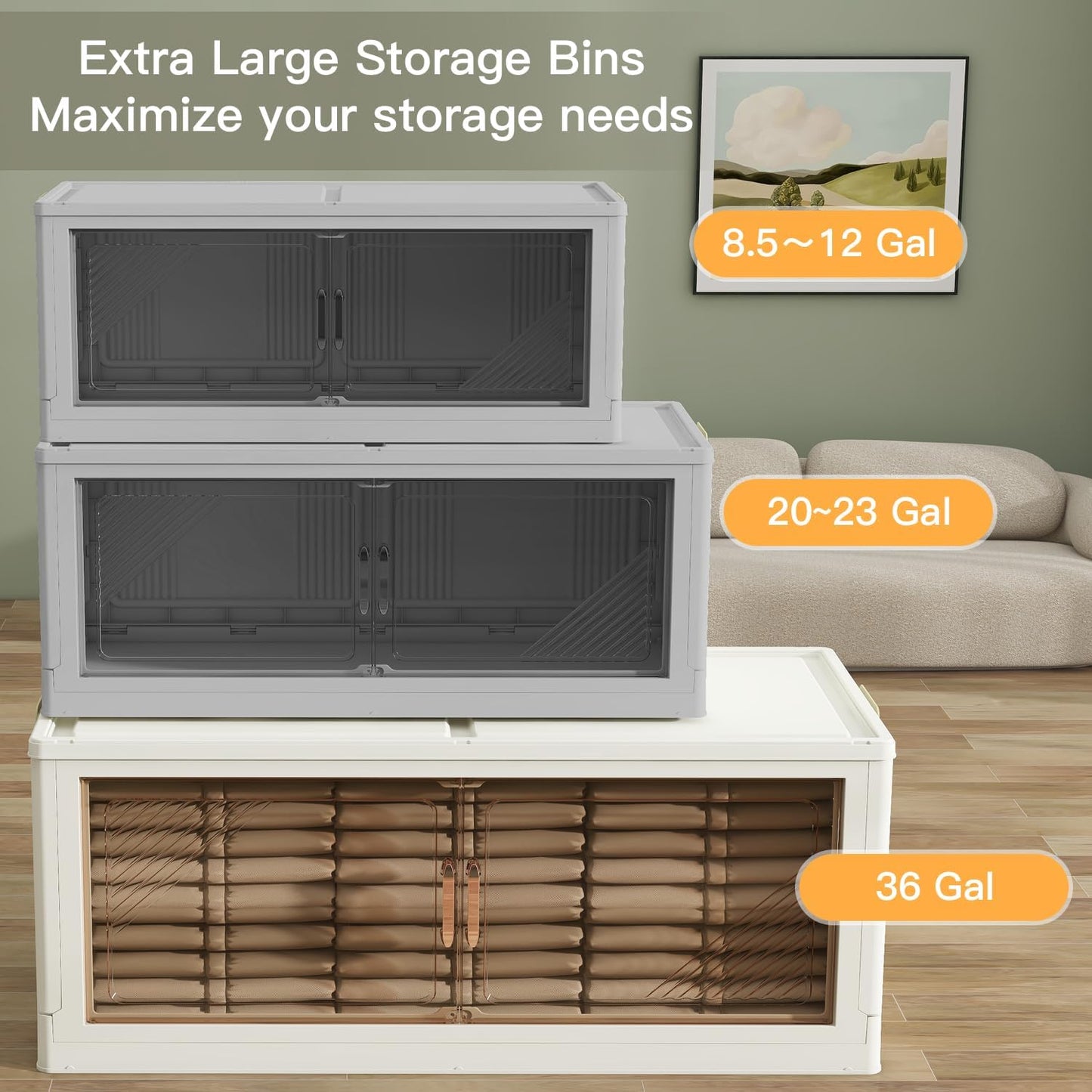 KHNR 5Packs Stackable Storage Bins with Lid, 36 Gal Closet Organizer and Storaging Drawer, Collapsible Storage Box with Wheels, Plastic Clothes Storage Cabinet Containers for Home, Office, Dorm