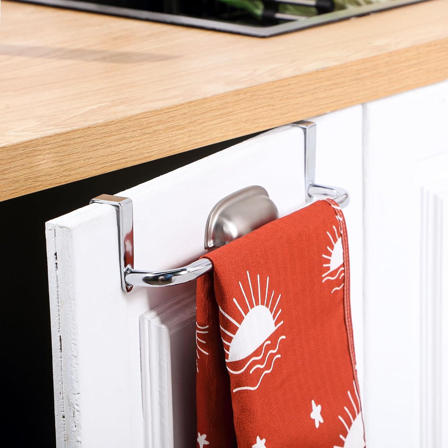 2 Pieces Metal Towel Bar Kitchen Cabinet Steel Towel Rack Bar for Hanging on Inside or Outside of Doors, Home Kitchen Bathroom(Silver)