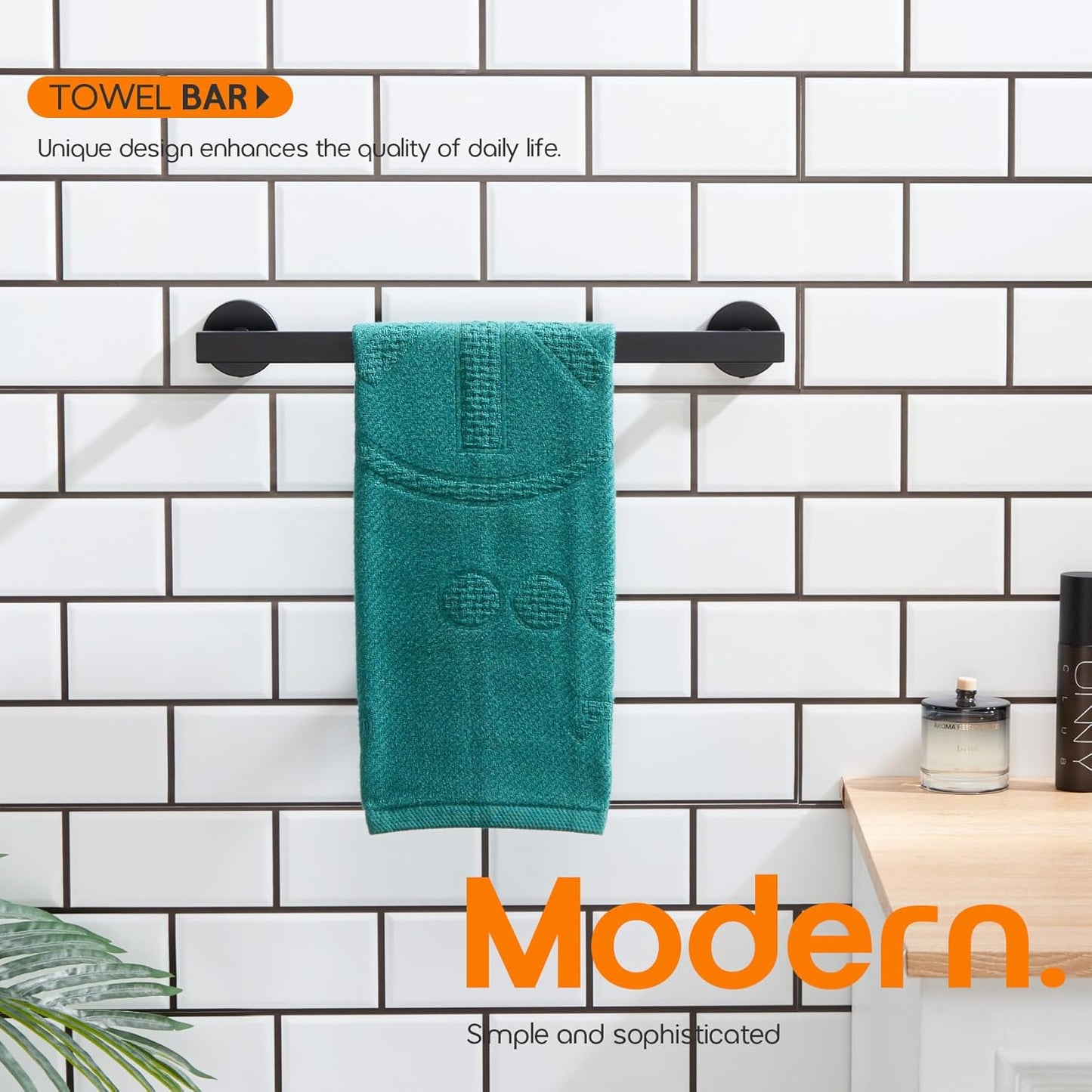16 Inch Bathroom Towel Bar Bath Towel Rack Kitchen Towel Holder Towel Hanger Wall Mounted SUS304 Stainless Steel 2 Pack Matte Black AN4001MB-L16-P2