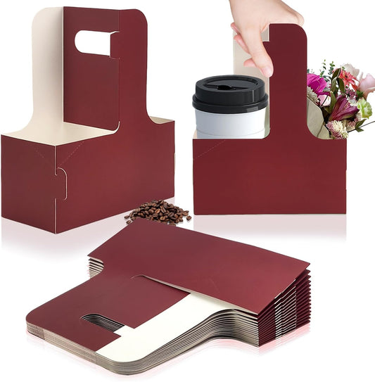 2 Cup Disposable Drink Carrier for Delivery with Handle,15 Count Wine Paperboard Cup Holder,Cup Carriers for Hot or Cold Drinks,Coffee Carrier, Food Delivery,Take Out Cup Carriers (Wine Red, 15 PCs)