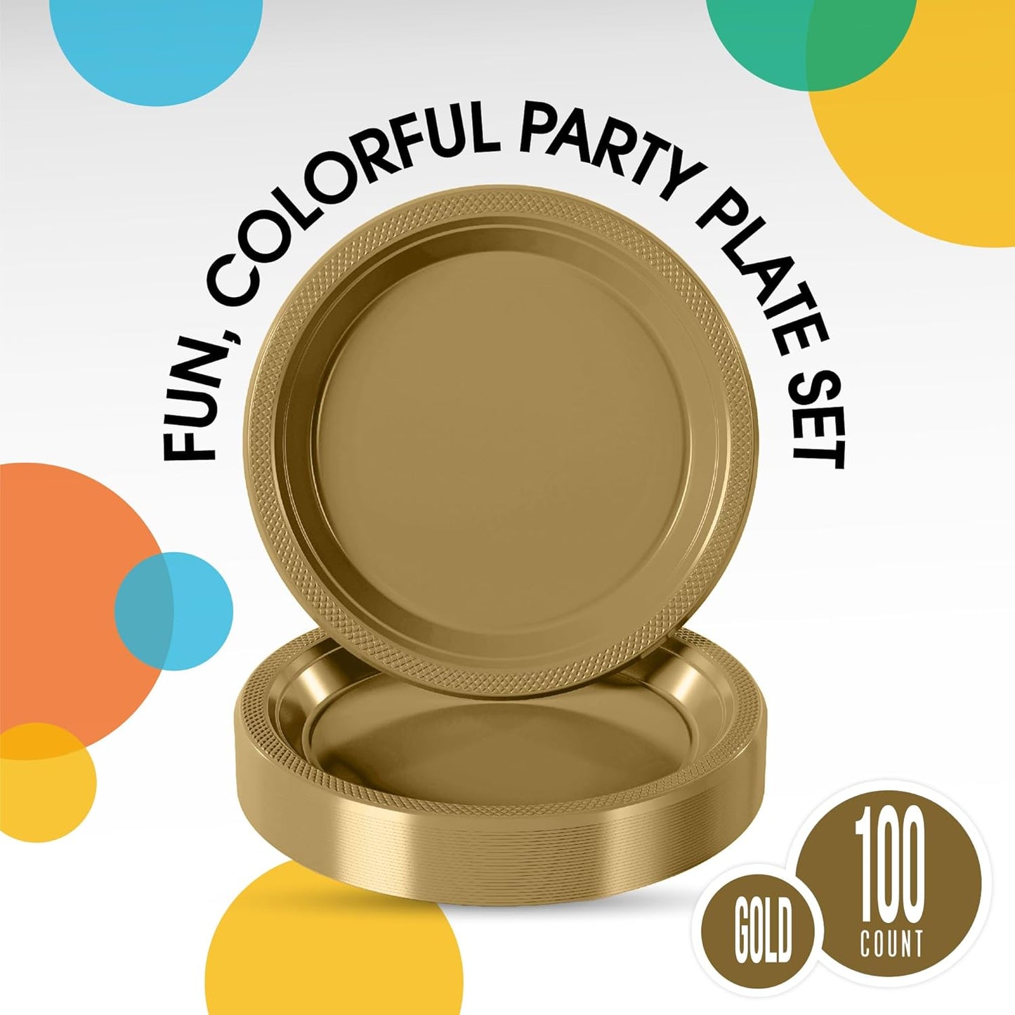 Exquisite Party Solids Gold Plastic Plates For Party 7" Gold Disposable Plates Heavy Duty Supplies 100 Pcs Plastic Dinnerware Sets Heavy Duty 350 GSM Disposable Dinnerware Set