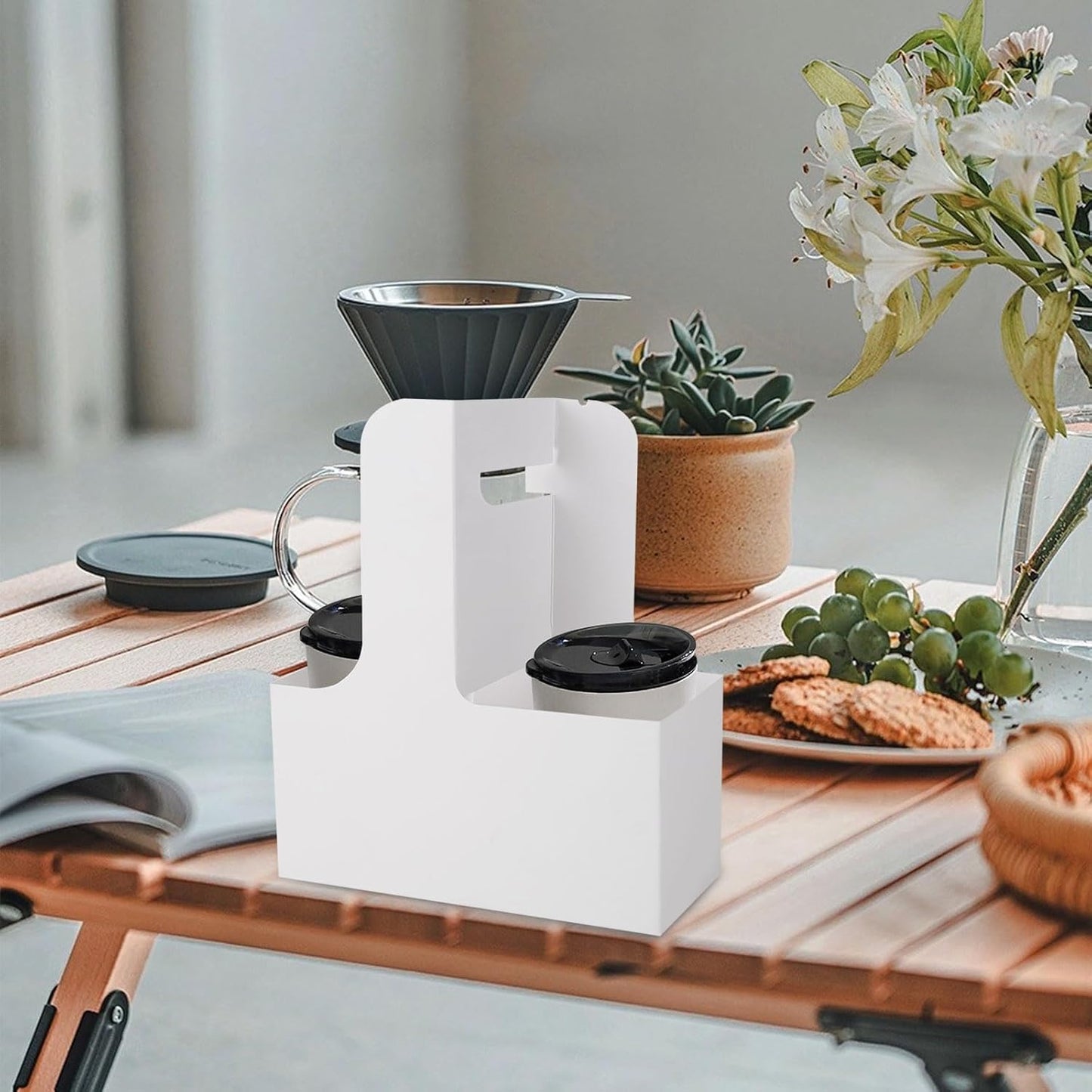 50 Pack White 2 Cup Drink Carrier with Handles, 2 Cup Cardboard Drink Carrier, Kraft Paperboard Cup Holders for Drinks, Double Cups Holder to Go Coffee Cup Holder for Food Delivery Service