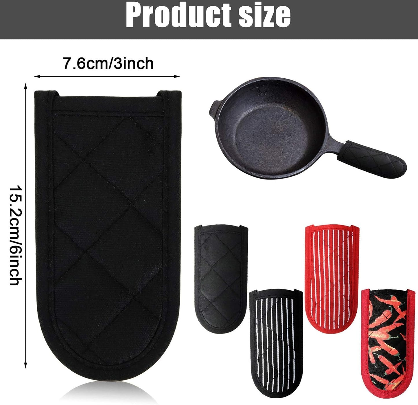 Patelai 4 Pcs Cast Iron Skillet Handle Covers Heat Resistant Pot Handle Covers Non Slip Cotton Pot Sleeves Holder Mitts Machine Washable for Kitchen Baking Cooking Cookwares(Striped Style)