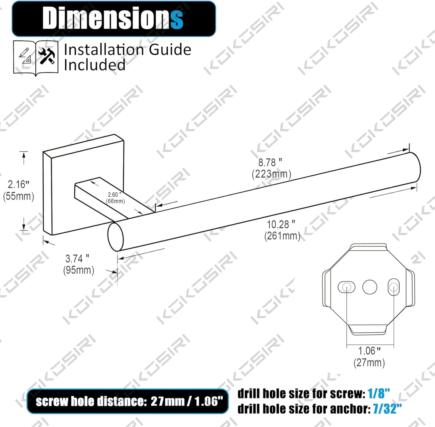 KOKOSIRI Bathroom Hand Towel Holder Brushed Nickel Bathroom Hardware, Suitable for Wall Mounted Towel Bar Screw in Stainless Steel, B3008BR