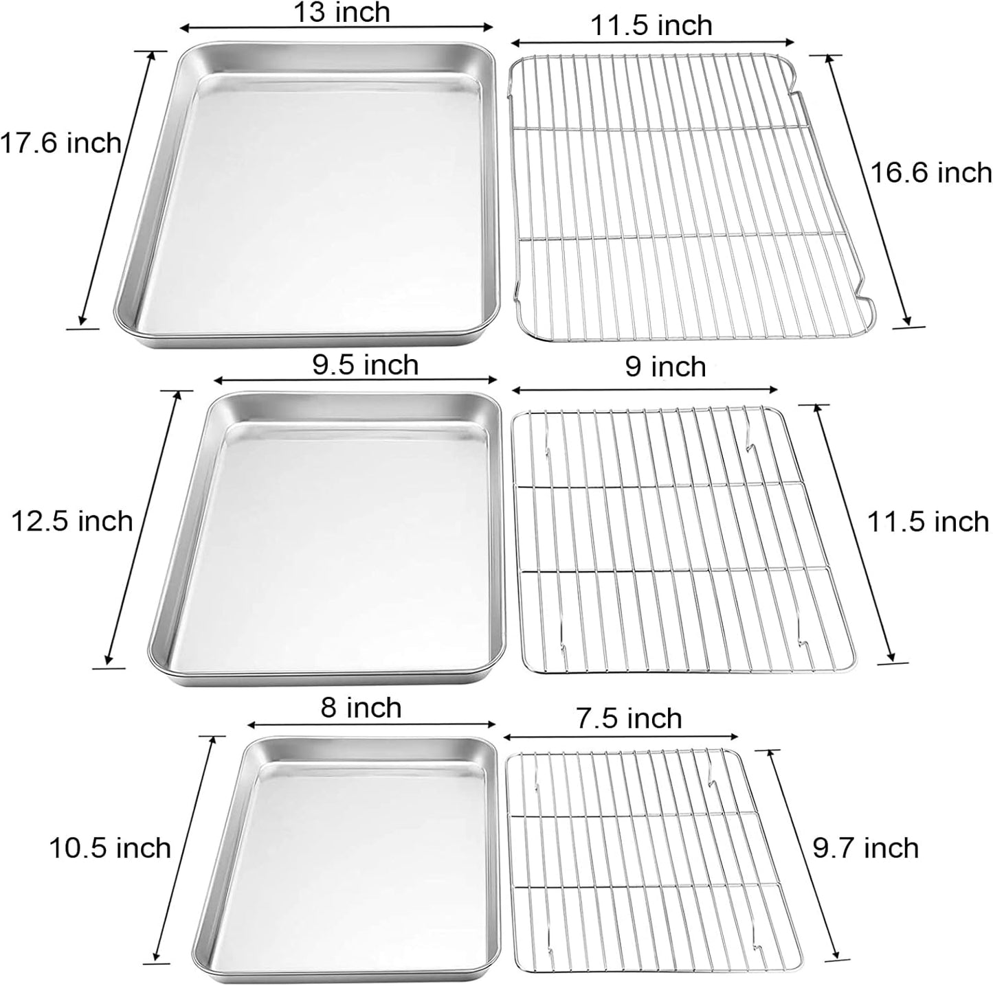 TeamFar Baking Sheet with Cooling Rack Set (3 Pans + 3 Racks), Stainless Steel Cookie Sheet Cooking/Baking, Healthy & Dishwasher Safe, Sturdy & Long Lasting