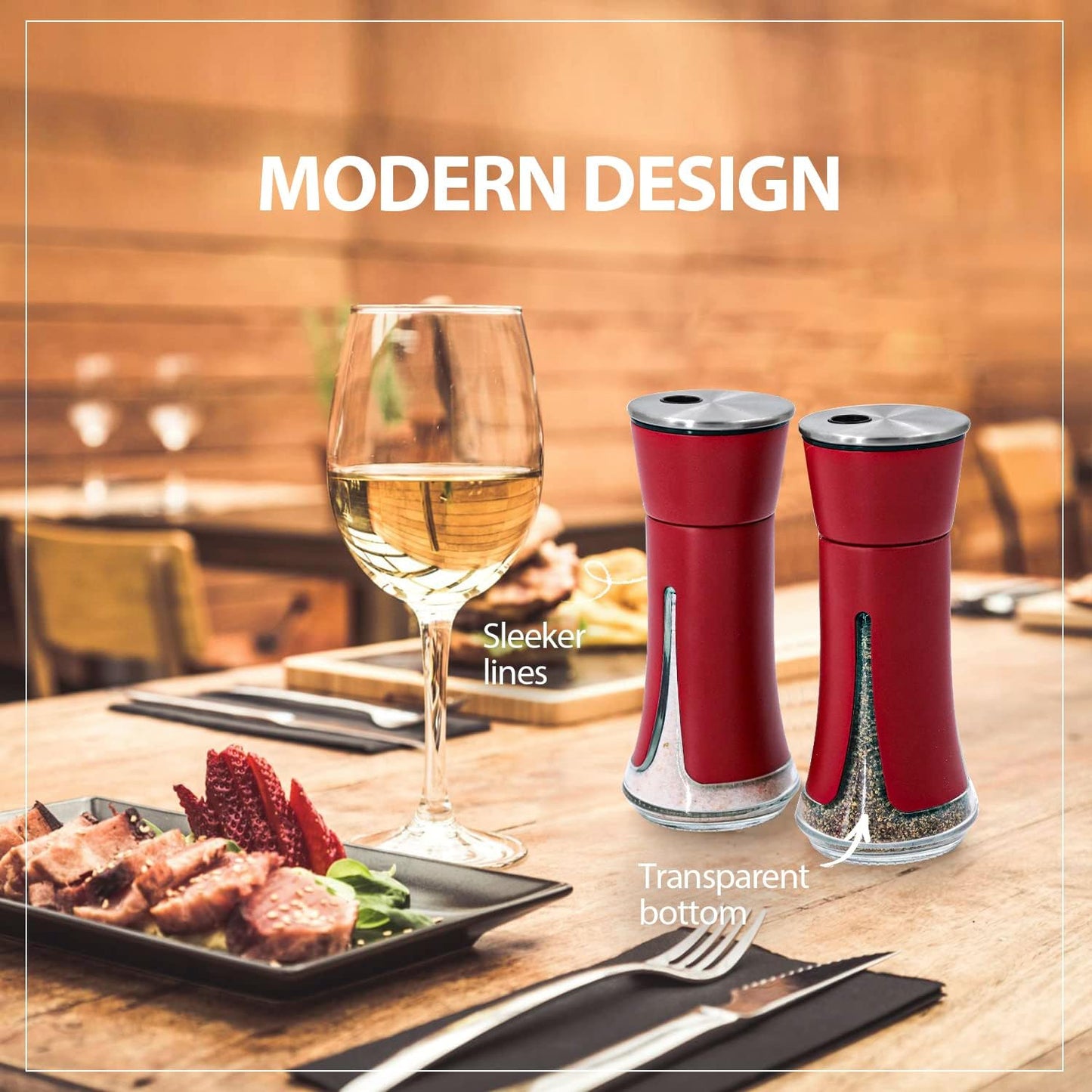 Red Salt and Pepper Shakers by Aelga, Salt Shaker with Adjustable Pour Holes, Red Kitchen Accessories, Decor for Kitchen,Restaurants,Camp,BBQ