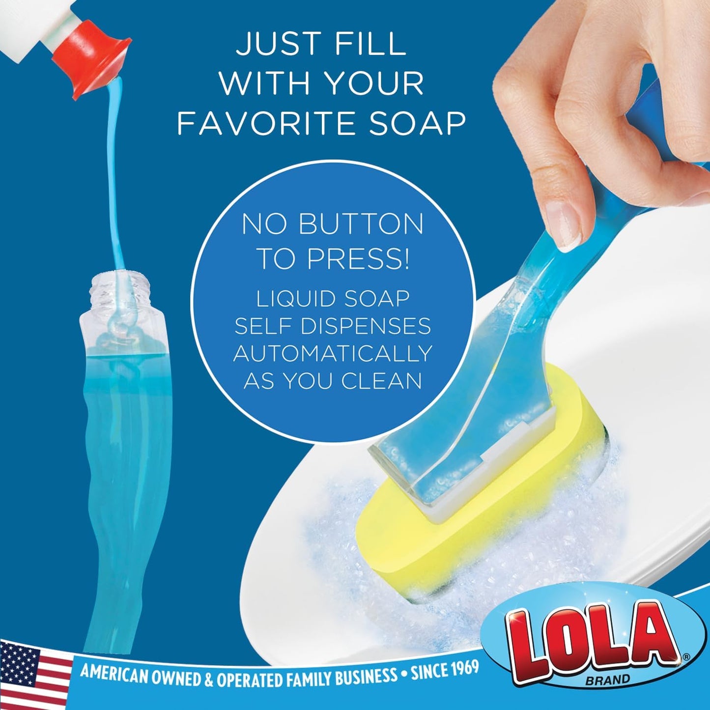 LOLA Soap Dispenser Dish Wand Sponge Head Refills, 2 Pack, Super Absorbent Scrubber, Non-Scratch, for Cleaning Dishes, Sinks and Cookware