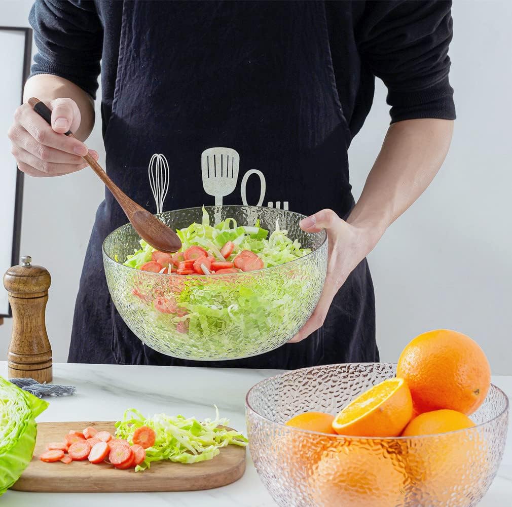 Qxbekmor 130 oz Acrylic Salad Bowls, 9.5" Serving Bowls for Fruits, Popcorn, Chips, Dips, Condiments, Break-Resistant Set of 2, Clear Circular