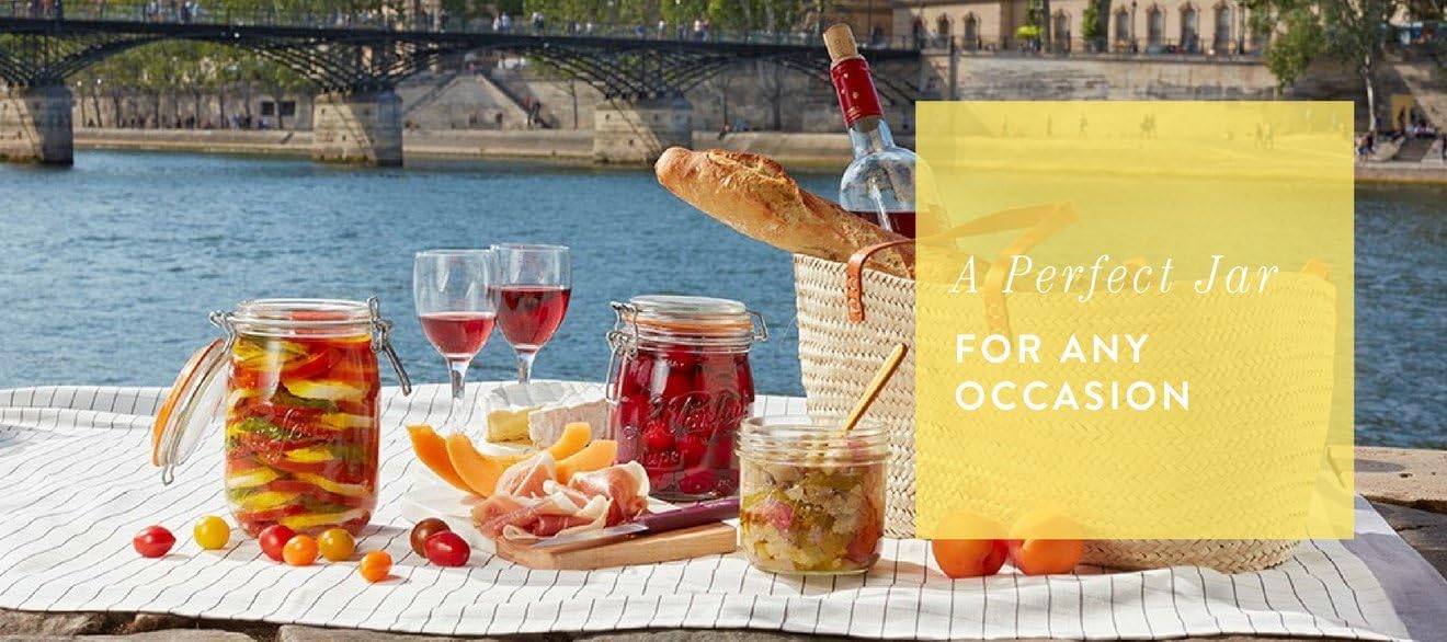 Le Parfait Super Jar, Canning Jar, 2L French Glass Canning Jar w/Round Body, Glass Jar With Airtight Lid, Canning Jar Wide Mouth, Glass Jar With Lid, Clear Jars, Clear Glass Jars (64oz/2 Quarts, 1 pk)