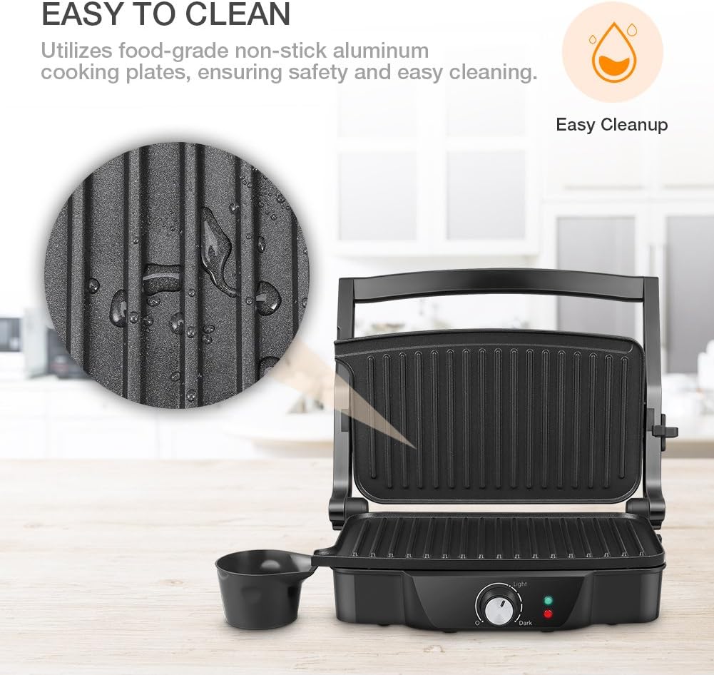 Panini Maker, iSiLER 2 Slice Panini Press Grill, Electric Sandwich Maker Non-Stick Coated Plates, Opens 180 Degrees for Cooking Breakfast Snacks