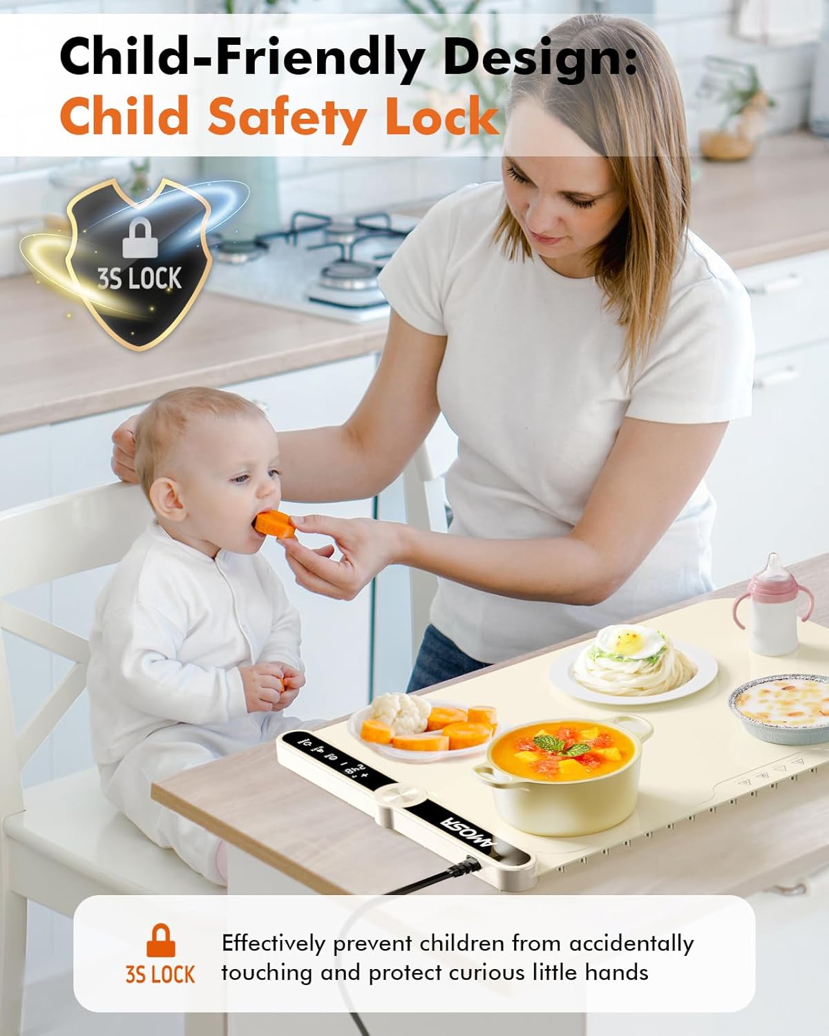 Warming Mat for Food, Fast Heating Electric Food Warmers with 9 Level Temperature and 6 Hours Timer, Large Roll Up Silicone Food Heating Mat, Portable Warming Trays for Buffets Party (Yellow)