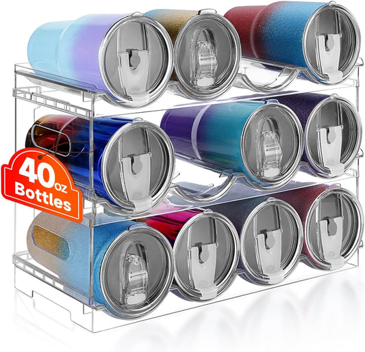 Large Compartment Water Bottle Organizer Rack,3 Pack Stackable Tumbler Storage for Kitchen Fridge Cabinet Organization and Storage,Wine/Drink/Water Bottle Storage Organizer