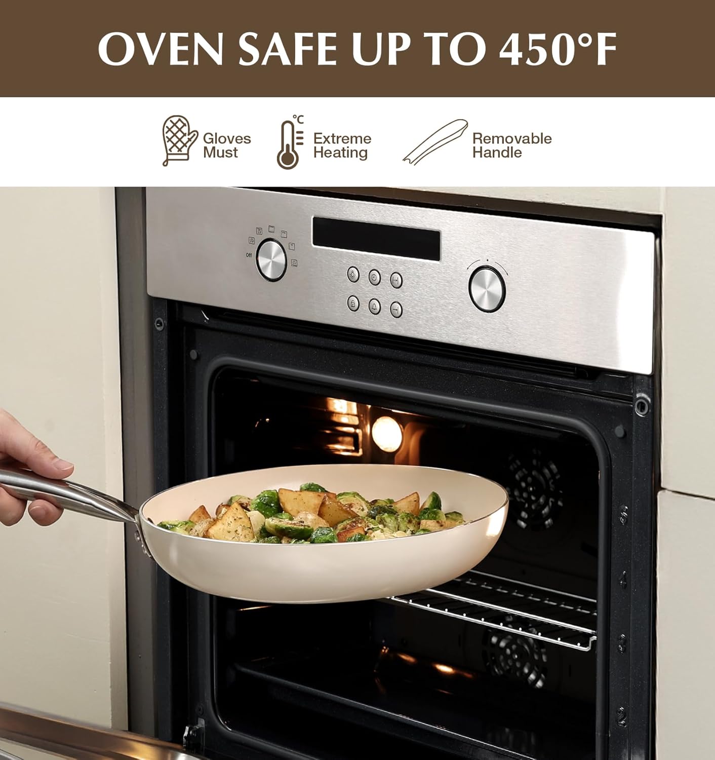 KOCH SYSTEME CS Nonstick Frying Pan with Lid, 10 Inch Non-Stick Skillet with Stay-Cool Stainless Steel Handle, Omelet Pan with Nonstick Ceramic Coating, PFOA Free, Induction & Oven Safe, Cream White