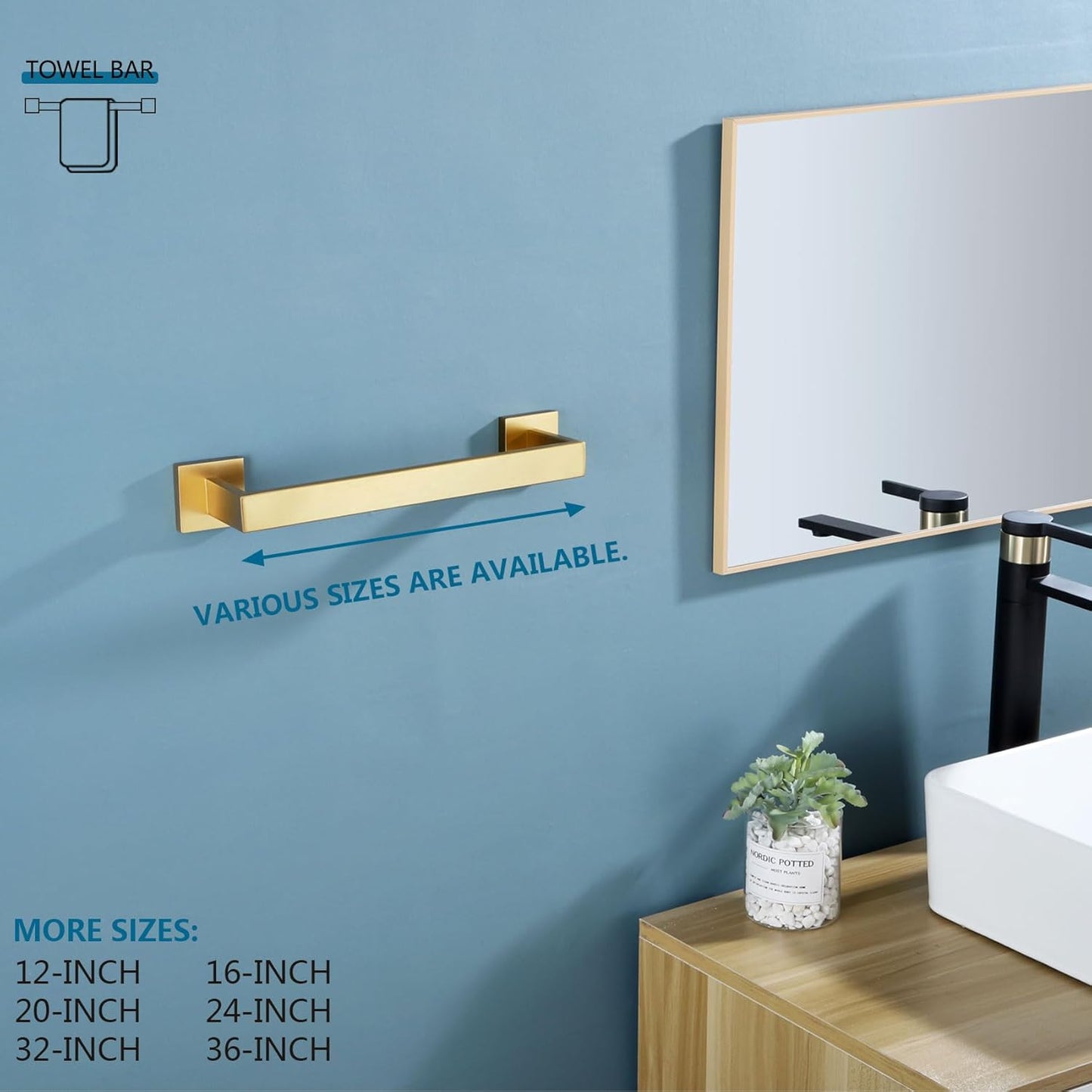 KOKOSIRI 12 Inch Hand Towel Holder Bath Towel Bar Kitchen Dish Cloths Hanger Stainless Steel Wall Mount, Brushed Gold, B4003BG-L12