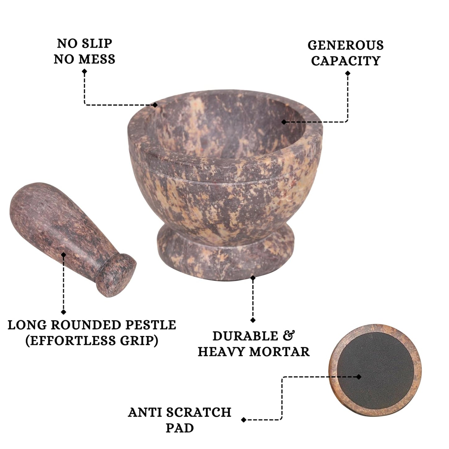 Mortar and Pestle, Made of Heavy Duty Polished Hard Stone, Natural Stone Grinder for Spices, Pastes, Herbs, Seasoning etc. (Classic Charm)