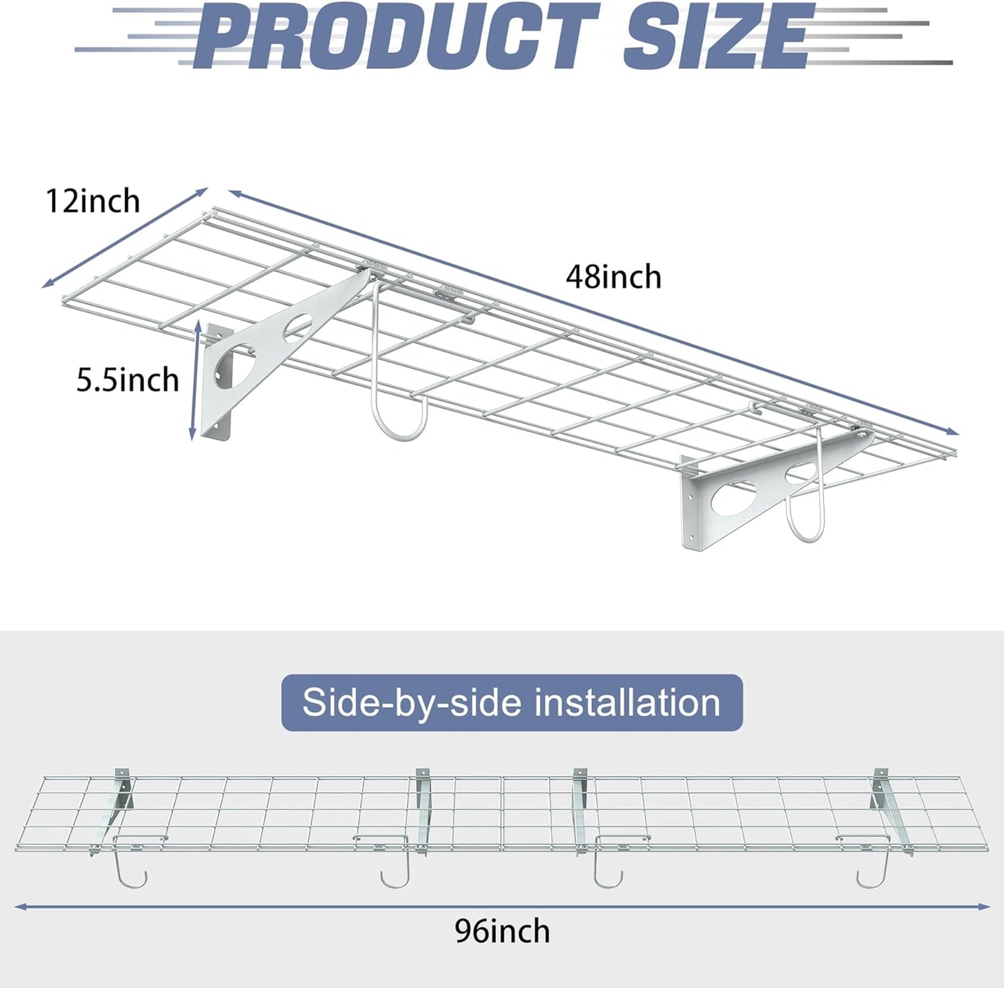 WALMANN 2-Pack Garage Wall Shelves, 1 x 4 ft/12 * 48 inch Wall Mounted Storage Shelves for Garage Heavy Duty Floating Shelving, Holds Up to 220 Lbs(White)