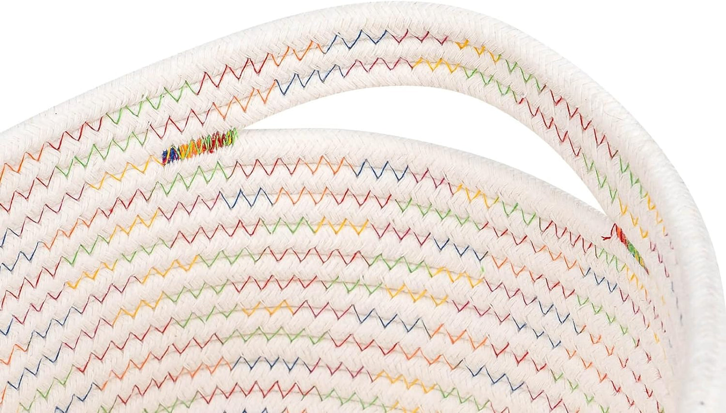 CubesLand Rectangle Woven Cotton Rope Organizer, Small Rainbow Basket for Kids, Baby & Pets' Toys, Shelves Storage