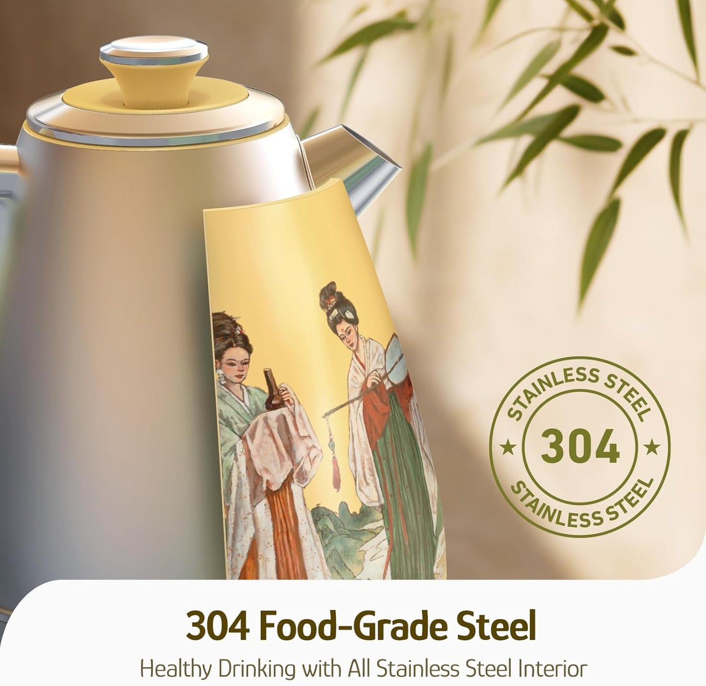 Hazel Quinn Retro Electric Kettle - 1.7 Liters / 57.5 Ounces Tea Kettle with Thermometer, All Stainless Steel, 1200 Watts Fast Boiling, BPA-free, Cordless, Automatic Shut Off - Finery