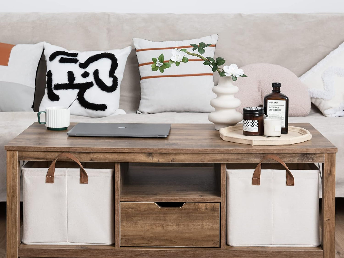 StorageWorks Storage Baskets for Shelves with Metal Frame, Organizing Bins, Fiber Shelf Baskets, Natural Color, 4-Pack