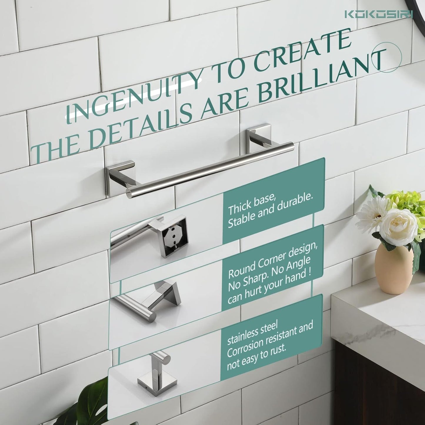 KOKOSIRI Hand Towel Bar 12 Inch Bathroom Towel Holder for Bath Kitchen Toilet Cabinet Chrome Stainless Steel B4005CH-L12