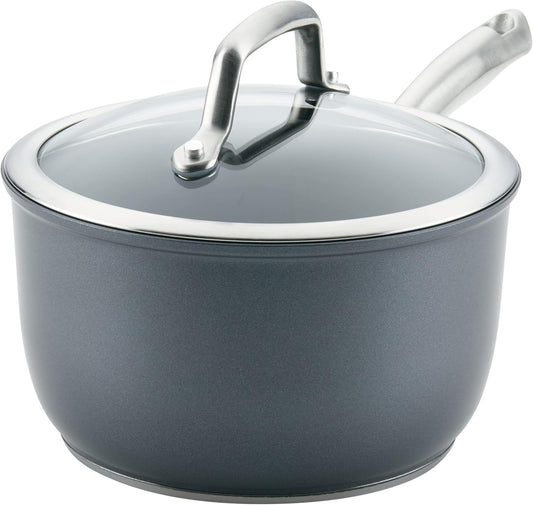 Anolon Accolade Forged Hard Anodized Nonstick Sauce Pan / Saucepan with Lid, 2.5 Quart - Moonstone Gray