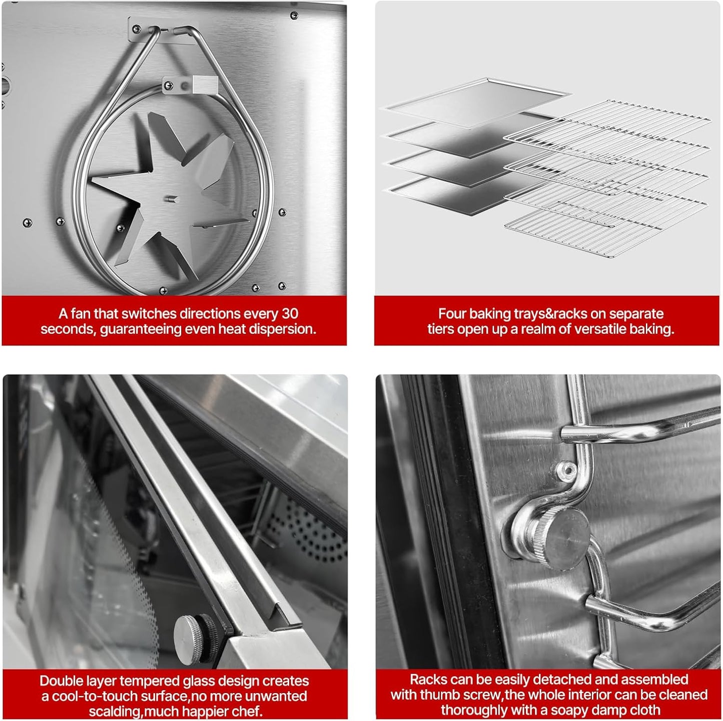 CROSSON 68L Half-Size Convection Oven,4-Tier Commercial Toaster oven w/Front Glass Door,4 set of Trays&Wire Racks,60 Minutes Timer and Interior Light, 120V/1800W Countertop Conventional Oven