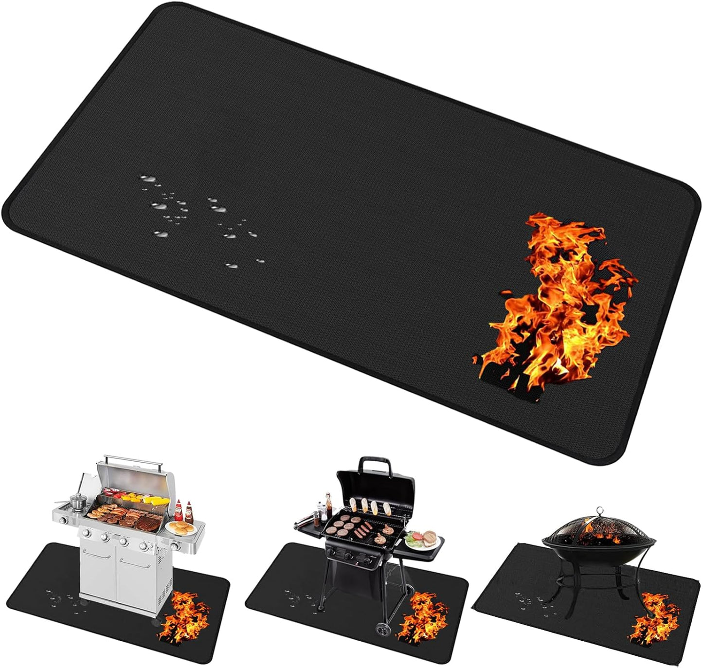Large 65x40 inch under Grill Mats for Outdoor Grill - Double-sided Fireproof Fire Pit Mats for under Fire Pit Fireplace- Waterproof BBQ Mat under BBQ -Grill Floor Pad for Patio Deck Protector