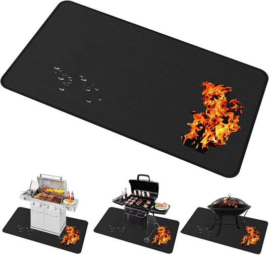 Large 65x40 inch under Grill Mats for Outdoor Grill - Double-sided Fireproof Fire Pit Mats for under Fire Pit Fireplace- Waterproof BBQ Mat under BBQ -Grill Floor Pad for Patio Deck Protector
