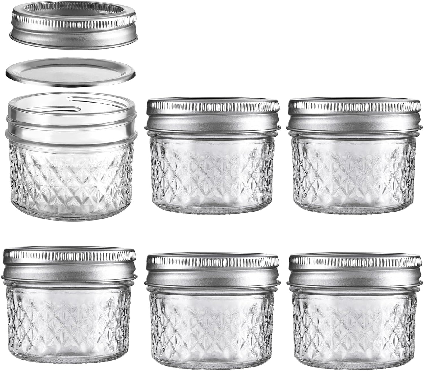 Mason Jars Airtight Lids Glass Canning Jars 3.4oz/100ml Regular Lids Spice Jars Honey Jars for Yogurt,Jam,Spice,Overnight Oats Canning, Preserving,Decorations,Jelly,Dessert,6 Pack (3.4 oz)