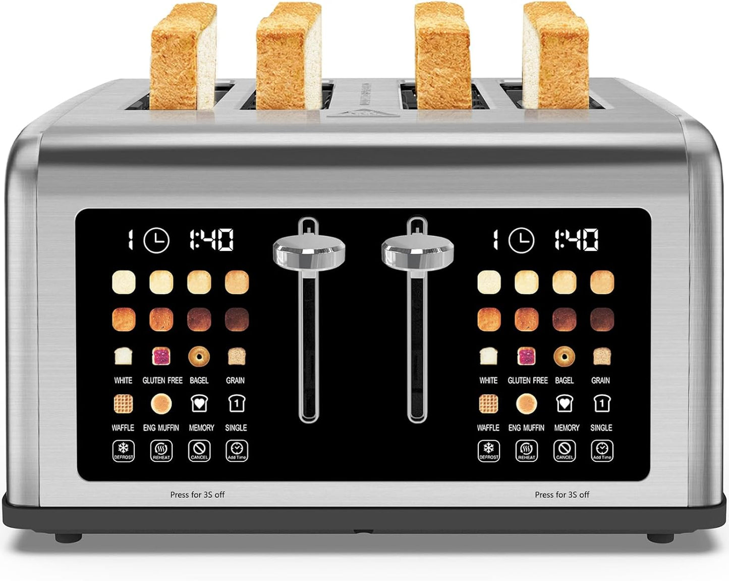 4 Slice Toaster Touch Screen, Stainless Steel Toasters Digital Timer, Dual Control Panel Toasters, 8 Shade Settings 6 Bread Types for Bagel, Cancel, Defrost 1650W