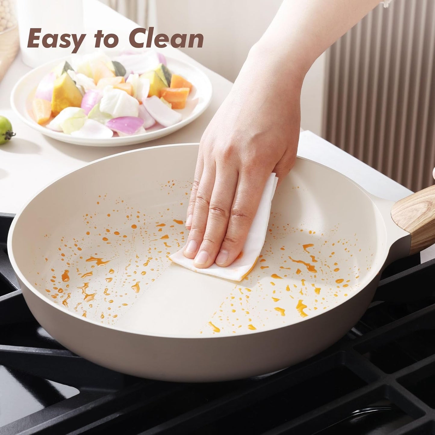 SENSARTE Ceramic Nonstick Frying Pan Skillet with Lid 11inch, Non Stick Pan Omelette Pans, Non-toxic Kitchen Cooking Chef's Pan, Free of Intentionally Added PFOA/PFAS/PTFE, Induction Compatible, Taupe