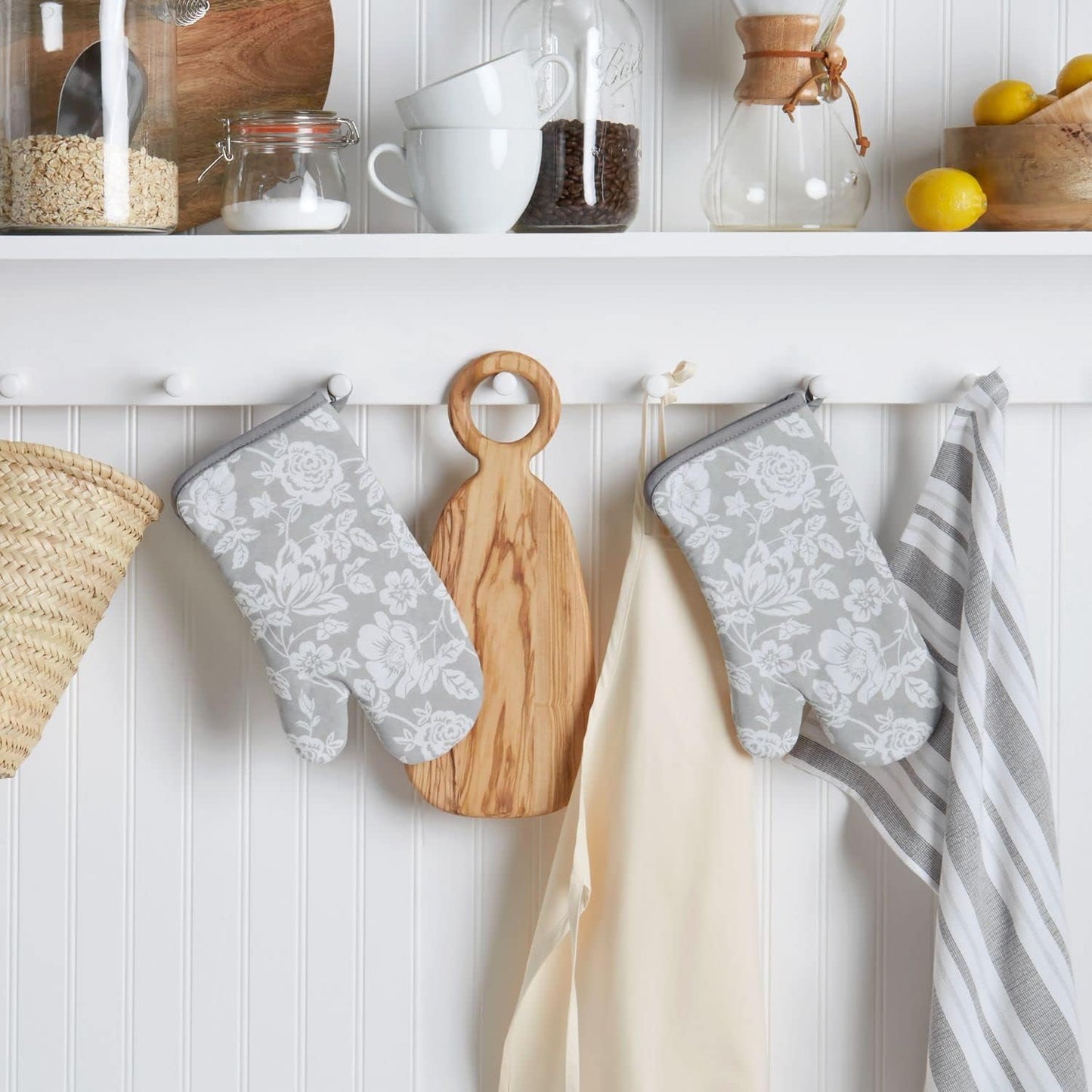 Martha Stewart Printed Oven Mitt Set, 7"x13", Floral Vine